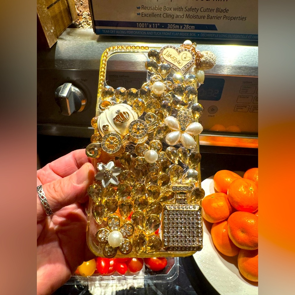 12 Pro Max • Gold and Pearl Embellished Phone Case
